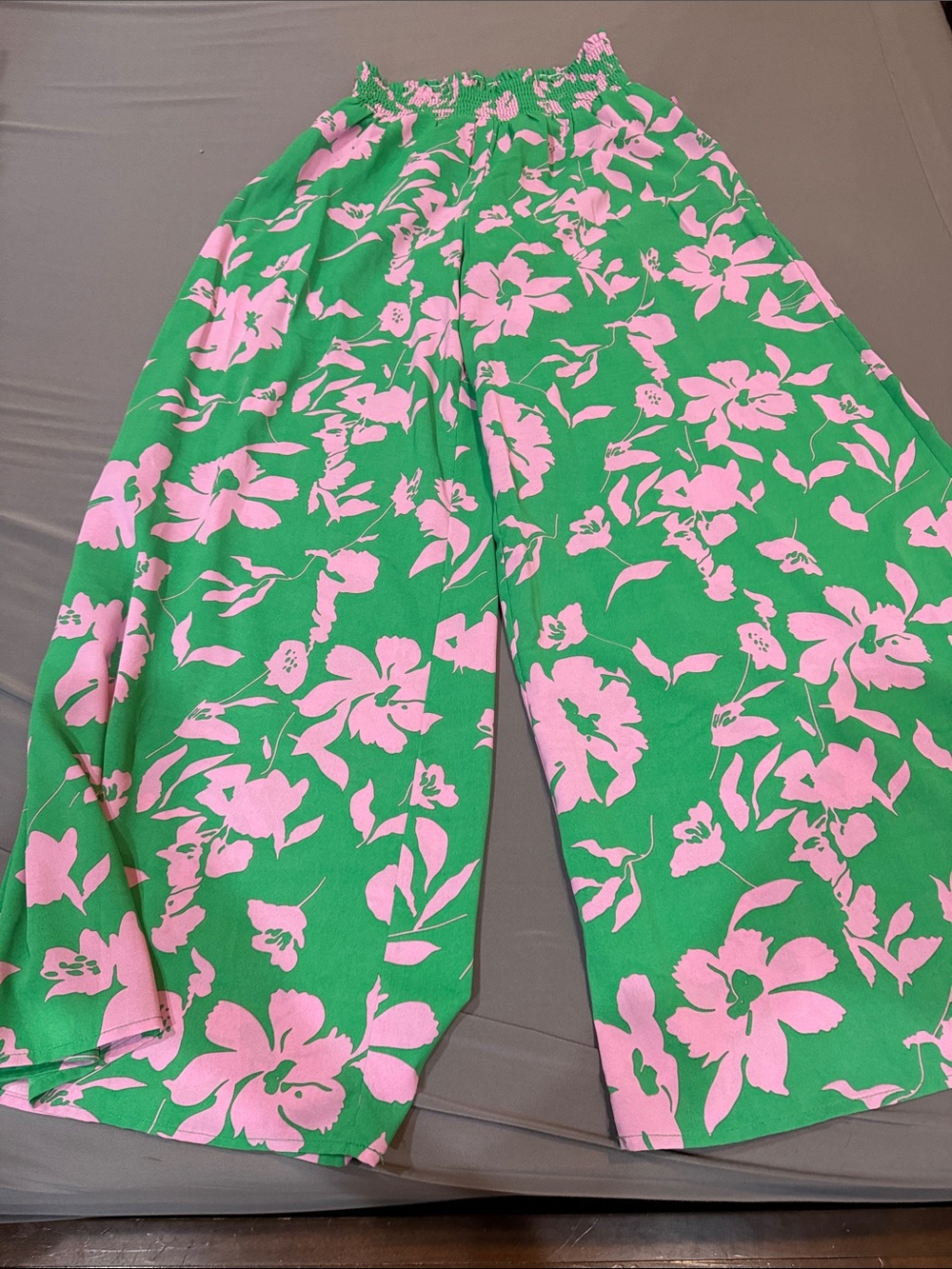 Staccato Green & Pink Floral Wide-Leg Pants